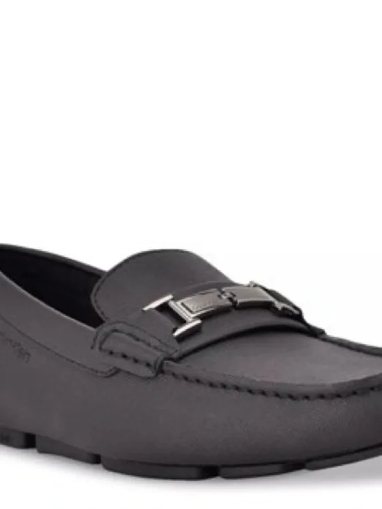 Calvin Klein Grey Slip-On Metal Bit Loafers Leather