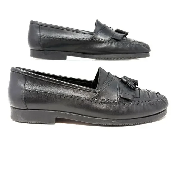 Giorgio Brutini Mens 11 M Black Leather Tassel Kiltie Woven Slip On Loafers‎