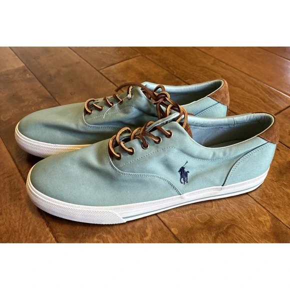 Polo Ralph Lauren Vaughn Mens Green Canvas Low Top Sneakers Sz 15D Leather Laces