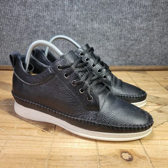 Calto Mens 7.5 Black‎ Pebbles Leather Lace Up Casual Invisible Height Shoes