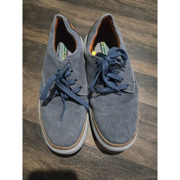 Men's Size 8.5 Skechers Moreno Ederson 65981 Navy Blue Canvas Oxford Shoes