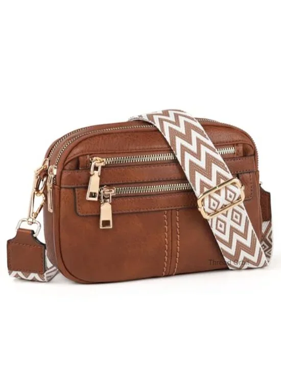 Vegan Leather Crossbody Bag with 6 Pockets, Travel Shoulder Purse