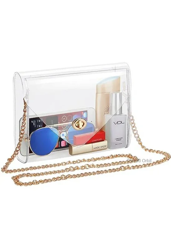 Clear PVC Crossbody Bag Stadium Approved Concert Tote Chain Strap