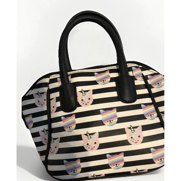 Unicorn Cat Rainbow Striped Mini Satchel  Luv Betsey Johnson Crossbody Bag Purse