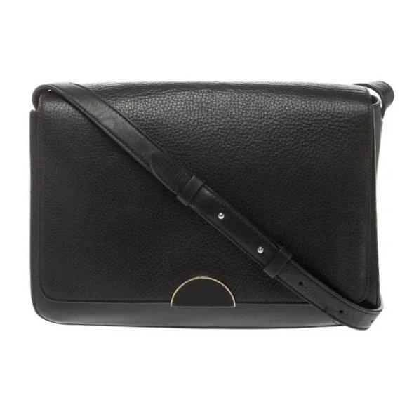 Cuyana Black Pebbled Leather Crossbody Bag Gold Half Moon Hardware Made in Italy