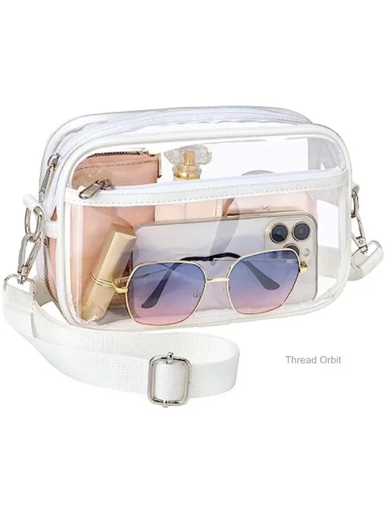 Clear Crossbody Bag with Adjustable Strap, 2 Pockets, PVC