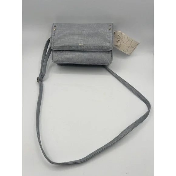 Relic by Fossil Gray Croc Embossed Crossbody Bag Purse Multi Pocket Adjustable