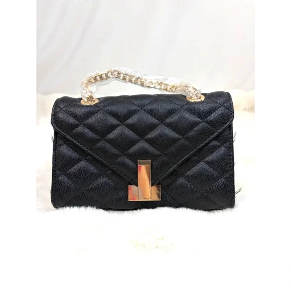 ALDO Chelsy Black Quilted Sling Bag Gold Chain Crossbody Luxe Glam‎ Chic NWOT