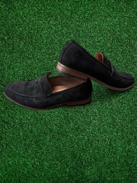 Men's Black Suede Penny Loafers - Classic Slip-On Style
