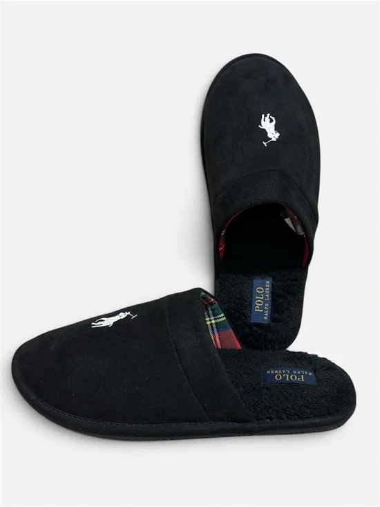 Polo Ralph Lauren Mens Monogram Mule Slippers Black Size 11