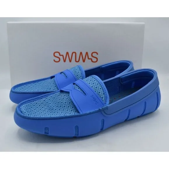 SWIMS Mens Size 9 Sail Blue Printed Penny‎ Loafers Slip On Shoes