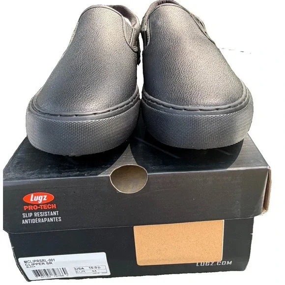 Lugz Clipper SR Slip Resistant Men's Black Work Shoes Size 10 Loafers NWB