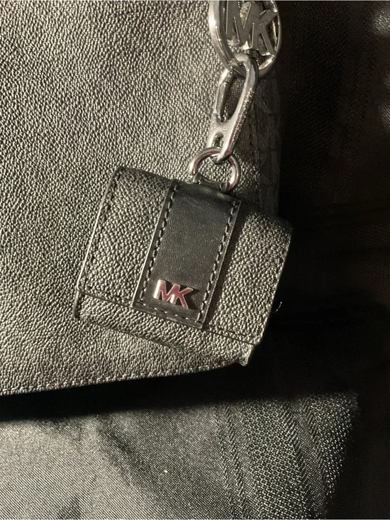Michael Kors Black Pebbled Crossbody Bag with MK Charm and matching AirPod case