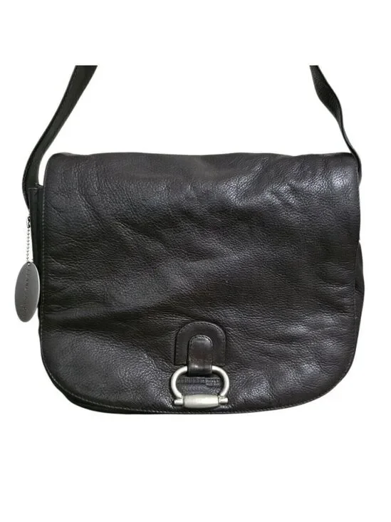 Kenneth Cole Black Genuine Leather Saddlebag Crossbody Purse