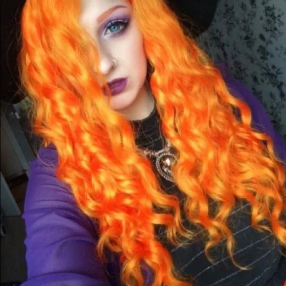 ♥️ 22” ORANGE KINKY CURLY LACE-FRONT FRONT WIG