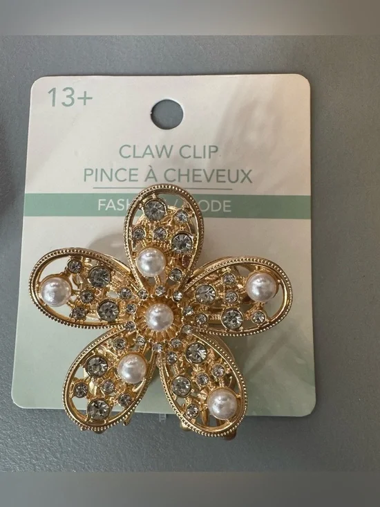 Gold Floral Pearl & Crystal metal Claw Clip summer classy chic birthday event