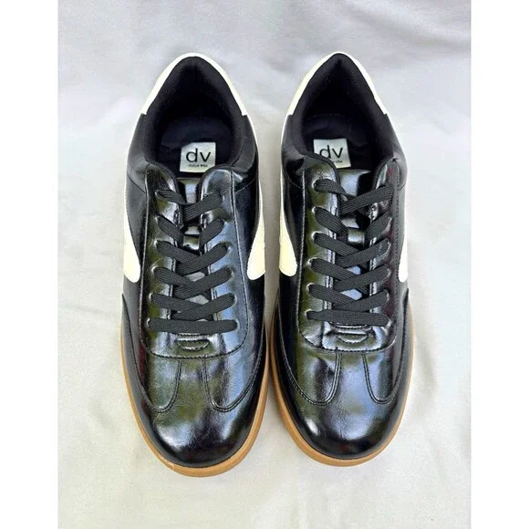 Dolce Vita Men's Leather Lace-Up Sneakers Black/White Logo Rubber US 11