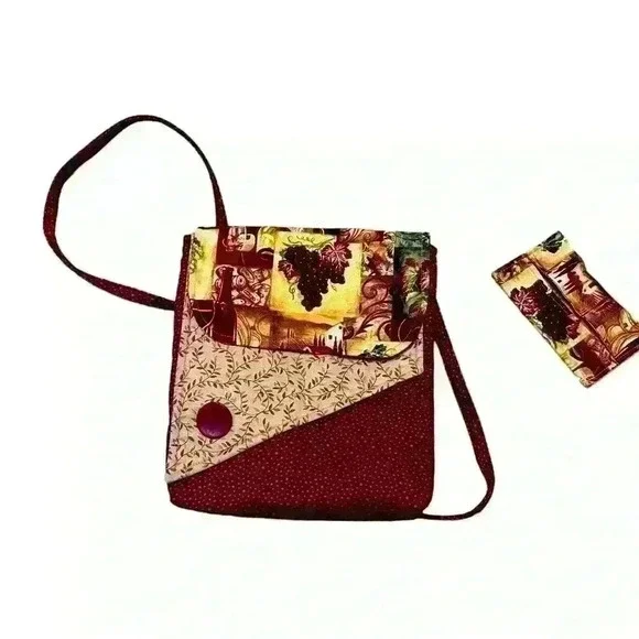 handmade vintage Crossbody purse, burgundy and wine material
