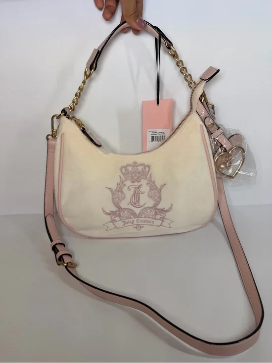 Juicy Couture Cream and Pink Embroidered Crossbody Bag