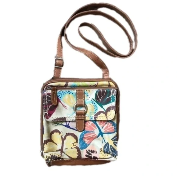 FOSSIL adjustable multi pocket iPad crossbody purse bag