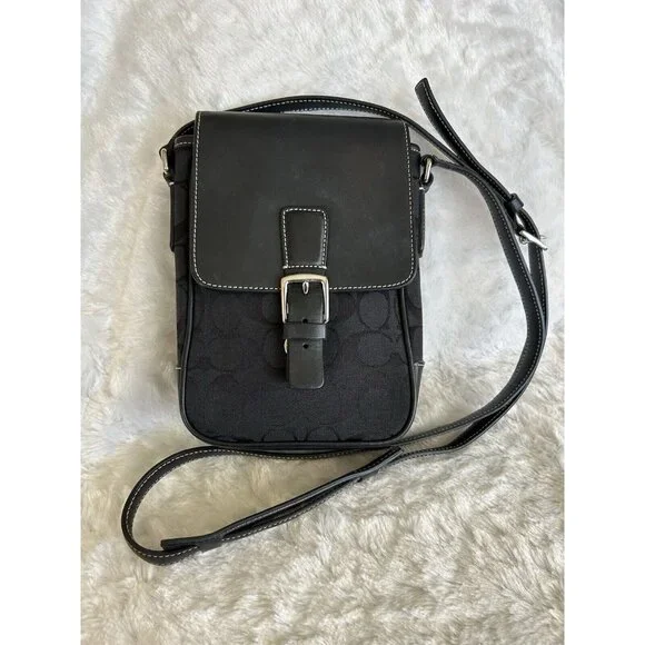 Y2K‎ Coach Black Shoulder Bag Crossbody Swingpack Signature L0R-6098 CLEAN!
