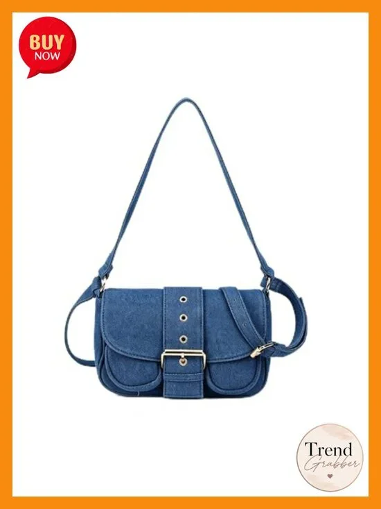 Denim Crossbody Bag with Vintage Saddle Silhouette