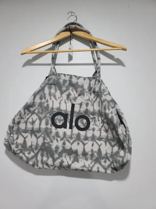 ALO Yoga Gray Tie Dye Canvas Cotton Tote Large Shopper Bag Gym Travel NWT