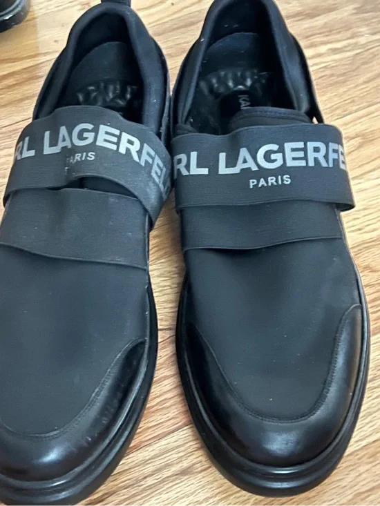 Karl Lagerfeld Black Men’s Slip-On Loafers with Logo Strap