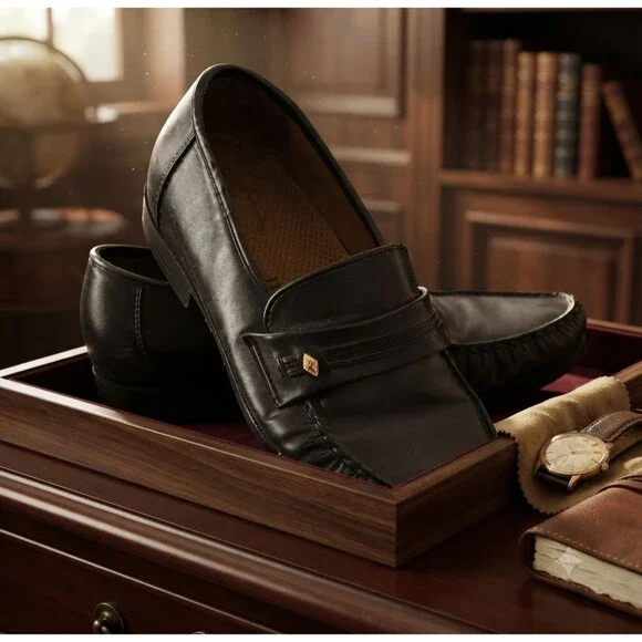Chancellors Men’s Comfort Loafers Size 9.5 Black Slip On Dress Moc Toe Classic