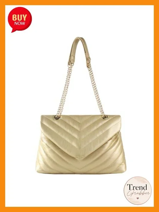Quilted Vegan Leather Crossbody Bag with Adjustable Chain Strap