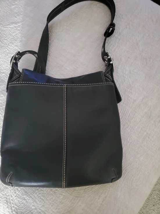 Black Coach Leather Crossbody Bag with Silver Buckle