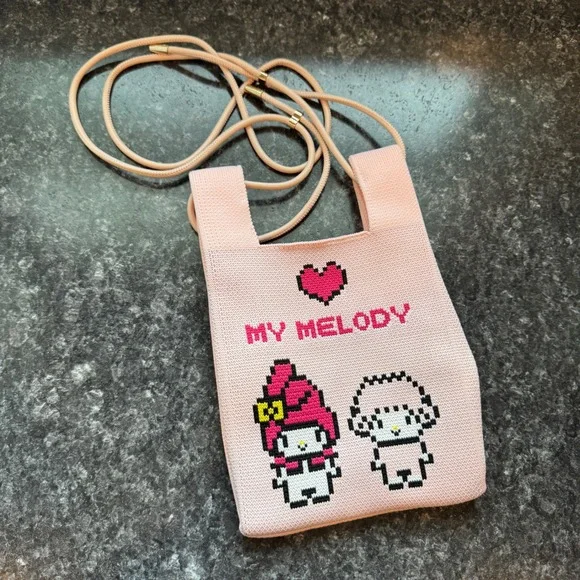 ROOTOTE Sanrio My Melody My Sweet Piano Pink Knit Crossbody Bag Pixel Pouch RARE