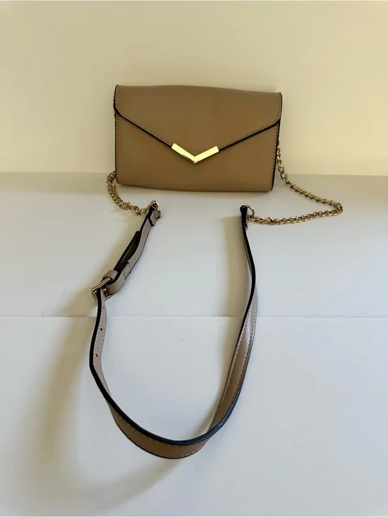 Neutral Taupe Envelope Crossbody with Gold Accent