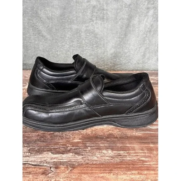Orthofeet Mens Black‎ Leather Slip On Shoes Size 12 M Adjustable Strap Comfort