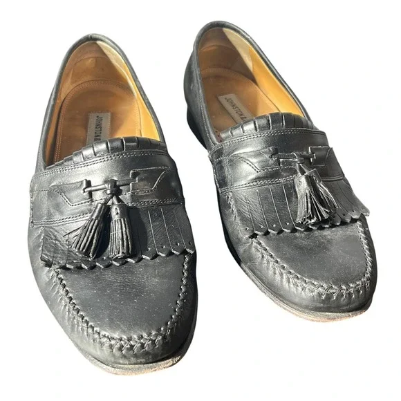 Johnston & Murphy Mens 9W‎ Black Leather Kiltie Tassel Loafers Slip On Dress