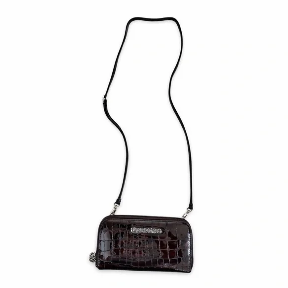 Brighton Brown Croc Embossed Leather Organizer Crossbody Wallet Purse