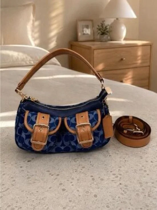 Coach Navy and Tan Signature Canvas Crossbody