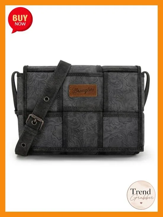 Vintage Floral Tooled Woven Faux Leather Adjustable Crossbody Bag for Women