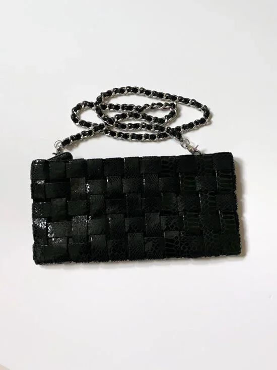 Soft crossbody bag, Checkered design bag with removable chain