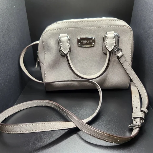 Michael Kors Mini Grey Satchel Saffiano Leather Crossbody Bag‎ Adjustable Strap
