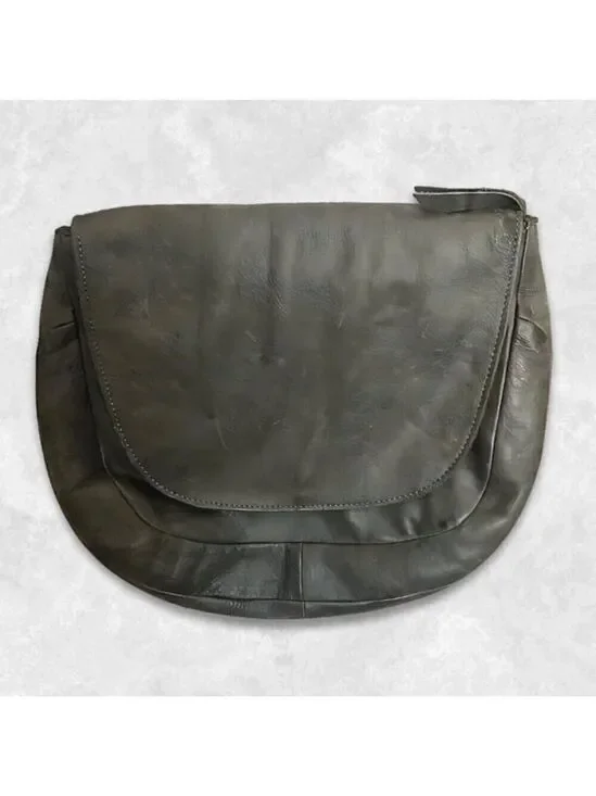 Chen & Derington Crossbody/Shoulder Leather Bag Fold-Over Snap Closure Gray OS