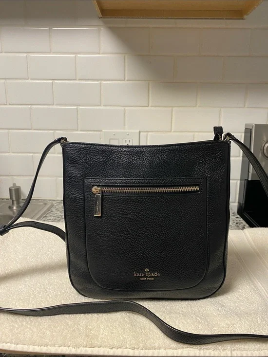 kate spade Black Pebbled Leather Crossbody with Front Zip Pocket