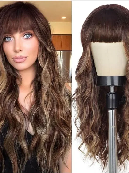 NEW Brown Long Wavy Wig with Blonde Highlights - Natural-Look Women’s Hair