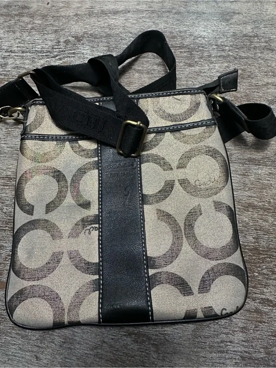 Coach Khaki and Black Signature Crossbody Bag