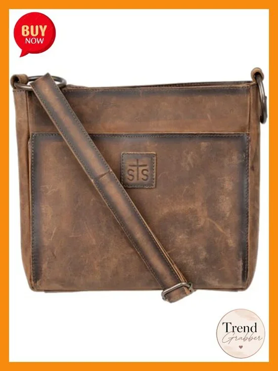 Full Grain Leather Crossbody Bag with Wallet Organizer & Concealed Carry