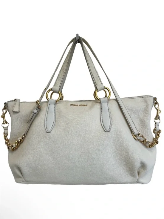 Miu Miu Pebbled Leather Crossbody Shoulder Hand Bag Satchel East West Off White