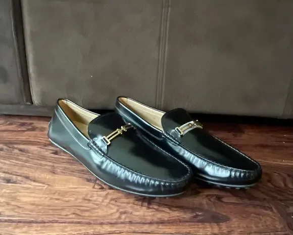 $995 NIB Tod's Gommino Driving Loafers Double T gold hardware Black Size 13(47)