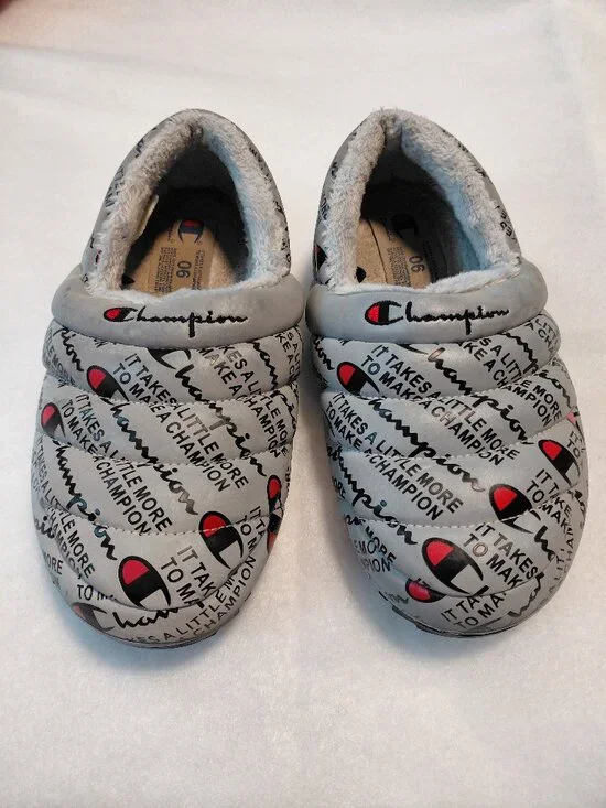 Champion Varsity Reflective Silver & Black Slippers Size 6M