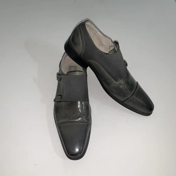 Giovanni Shoes Mens Size 10 Gray Leather Monk Strap Square Toe Dress Handmade