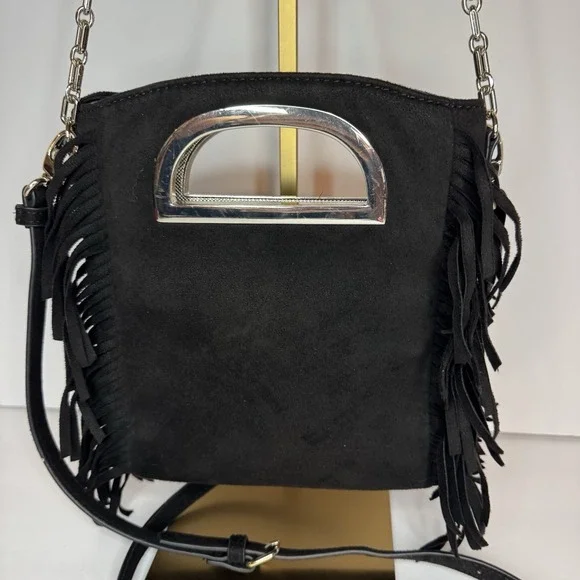 White House Black Market Black Satchel Crossbody Bag Tassel Womens‎